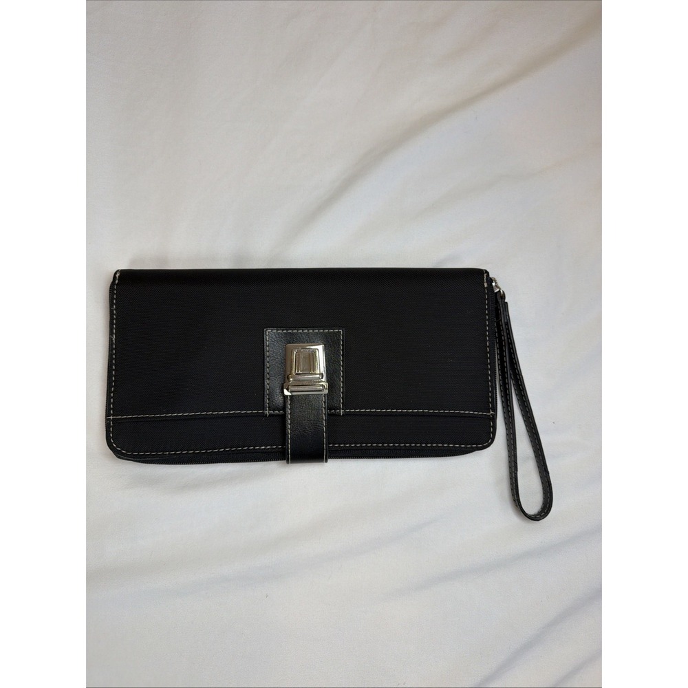 LOFT Women's Fabric & Genuine Leather Wristlet/Wallet‎ In Black